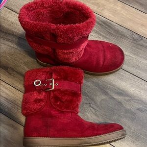 Red Suede Fur-Lined Boots